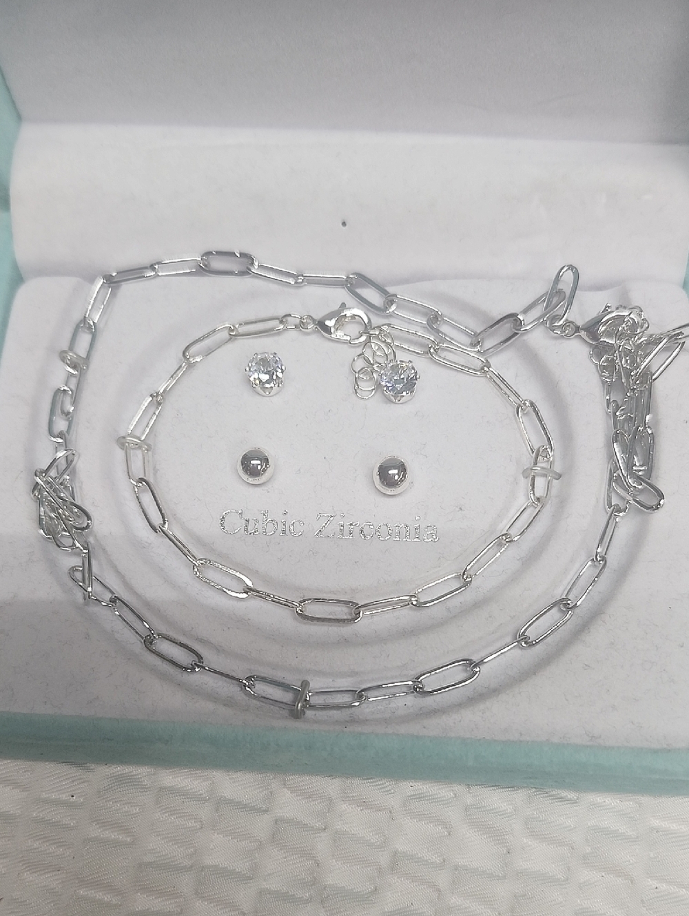 Silver Cubic Zirconia Bracelet,  Necklace and Earring Set